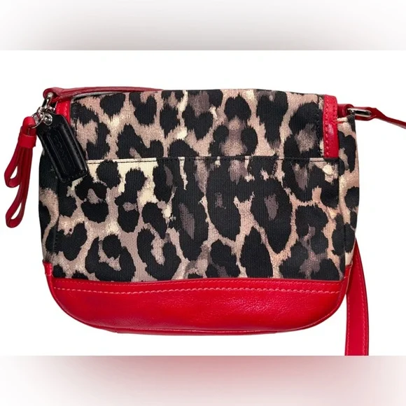 Coach - red and leopard crossbody bag- like new - Picture 2 of 12